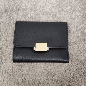 Miniso Life Women's Tri Fold Wallet Black Snap Button Closure Elegant Minimalist